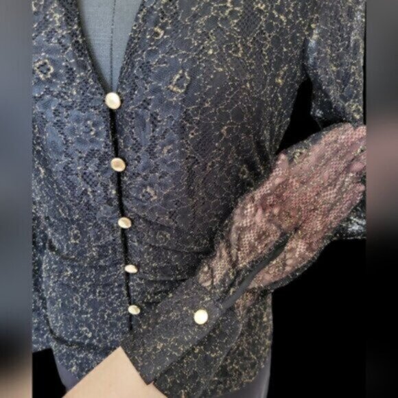 Black Tape Mesh Lace Whimsy Fairy Core Goth Blouse Sz Small - Picture 3 of 13